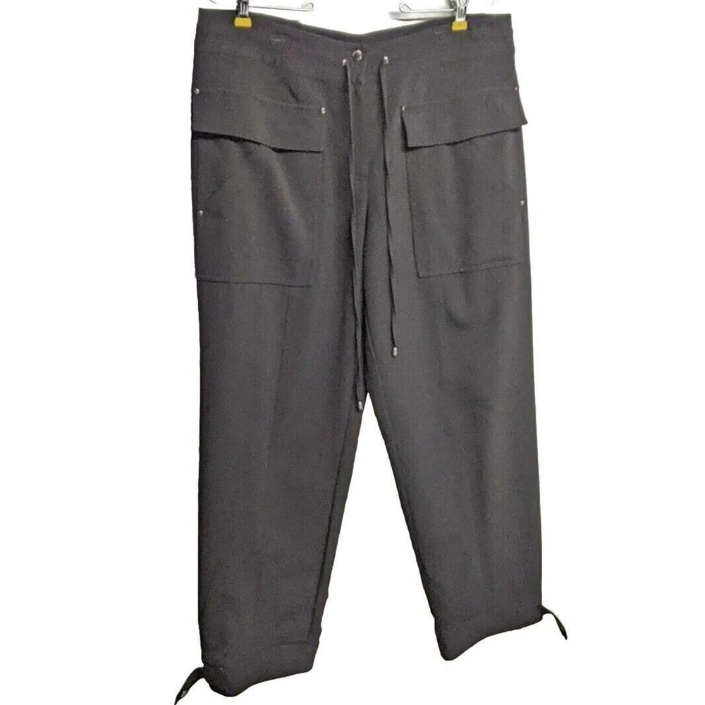 CK Calvin Klein Crop Pants Women 10 Waist Drawstring Flat Front Travel Black